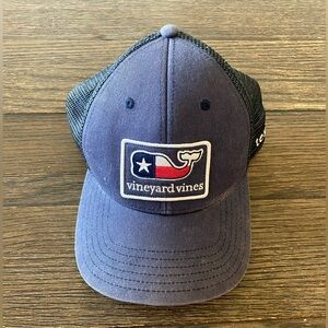 Vineyard Vines Trucker Hat Cap Snap Back Mesh Faded Blue Red White Flag Texas